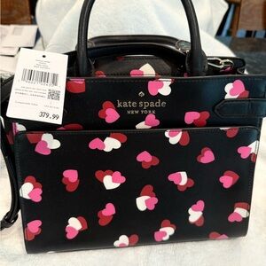 Kate Spade Black Satchel with Pink and Red Hearts